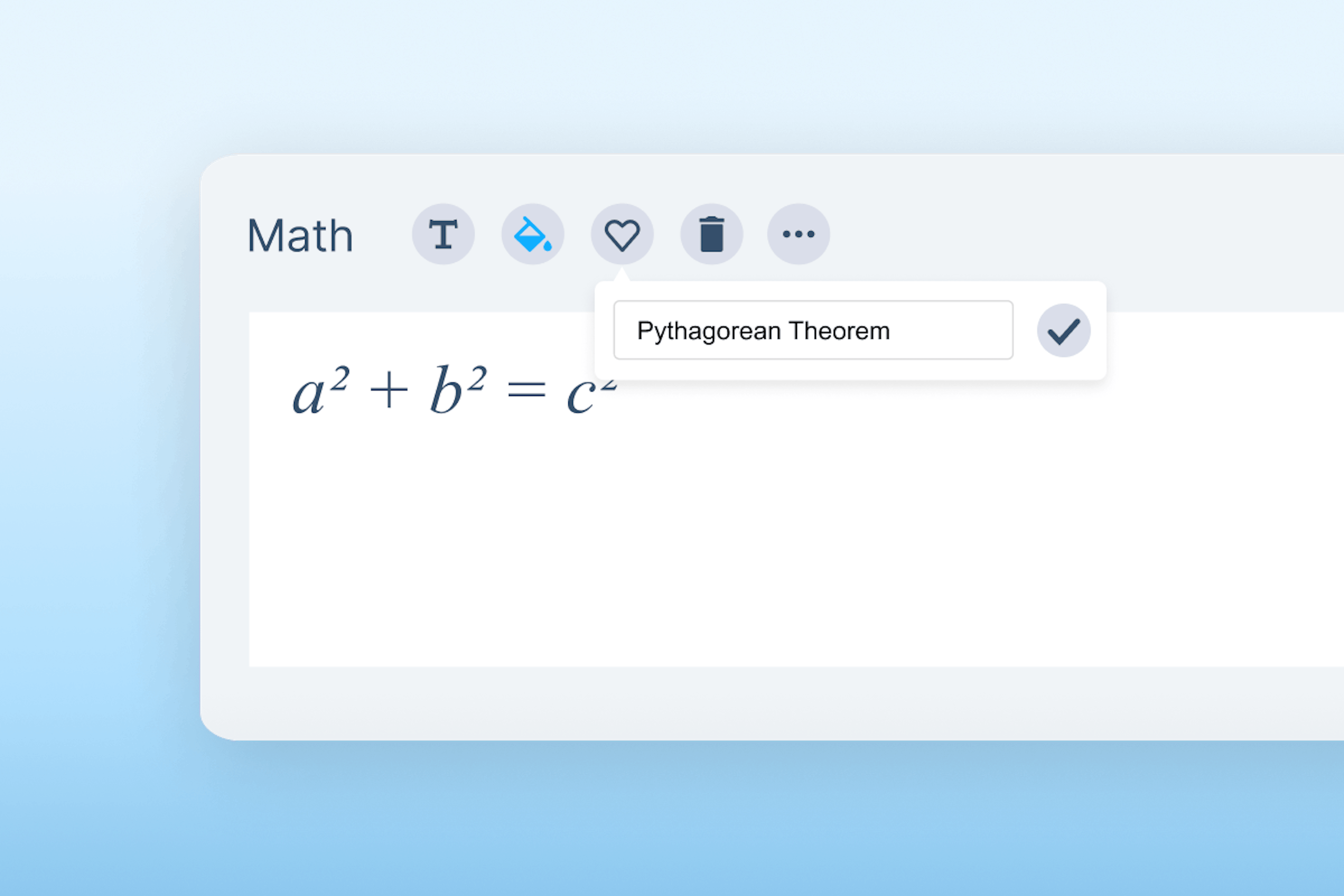 Equatio Palette feature saving the Pythagorean Theorem as a favorite
