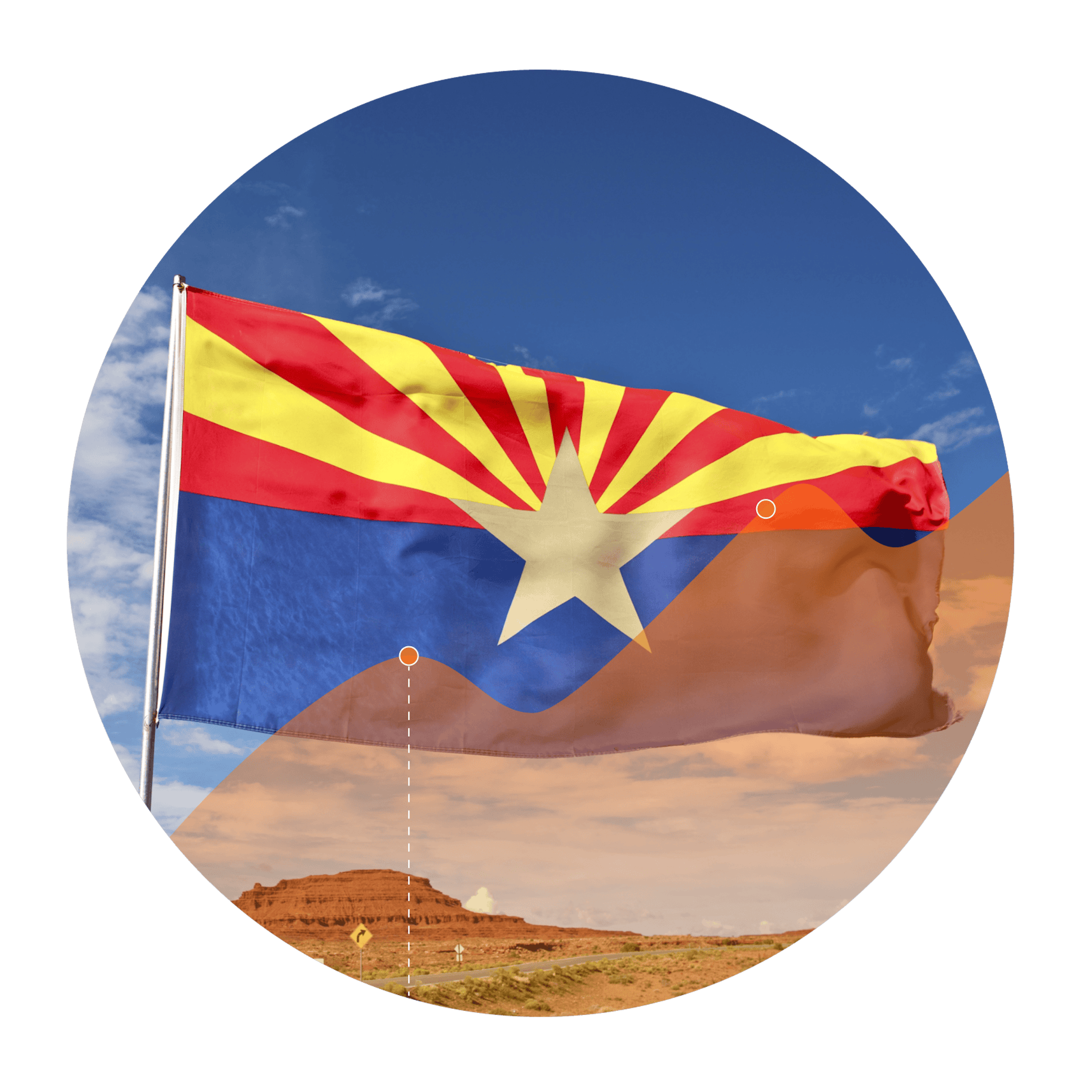 Arizona flag with an overlay of an increasing line graph