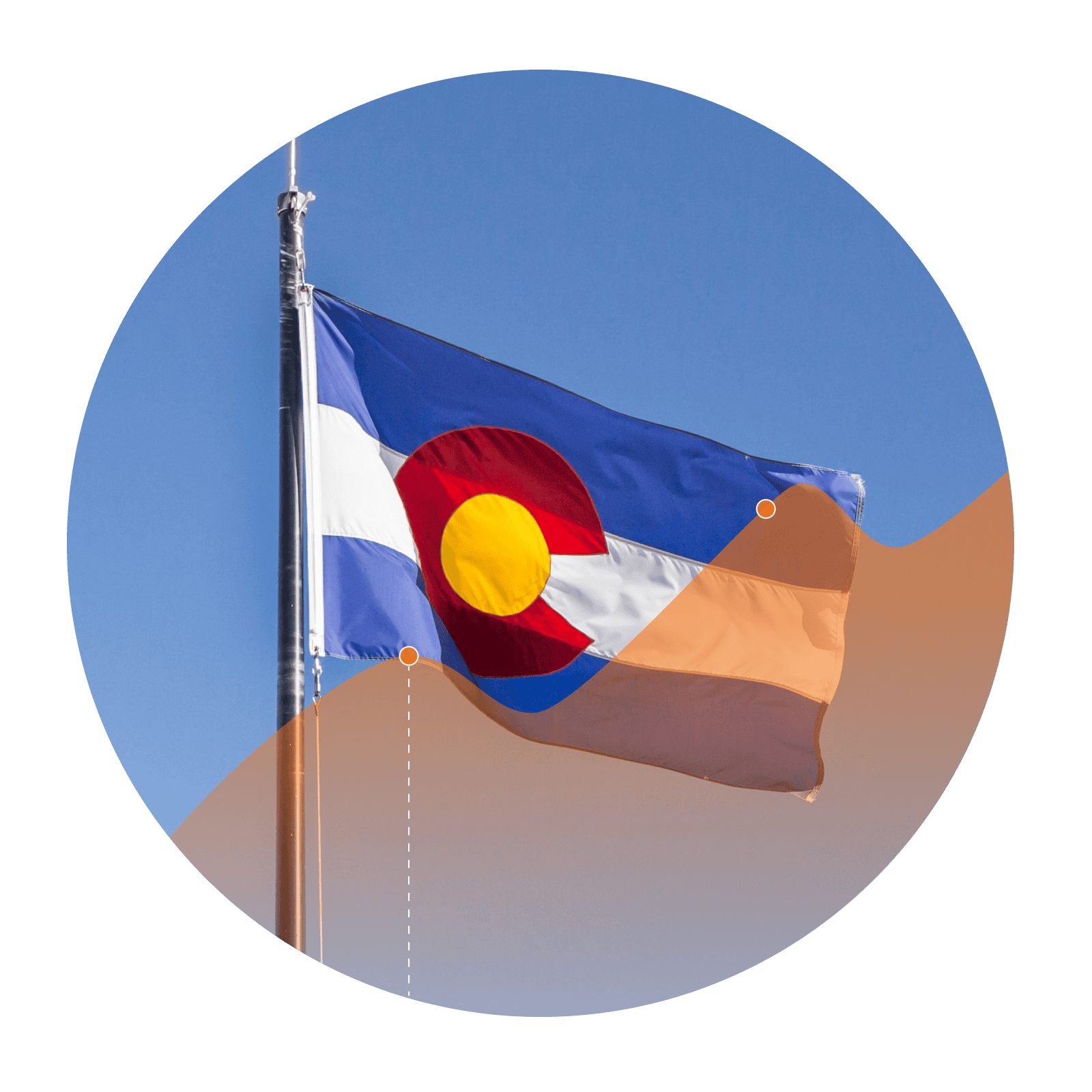 Colorado flag with an overlay of an increasing line graph