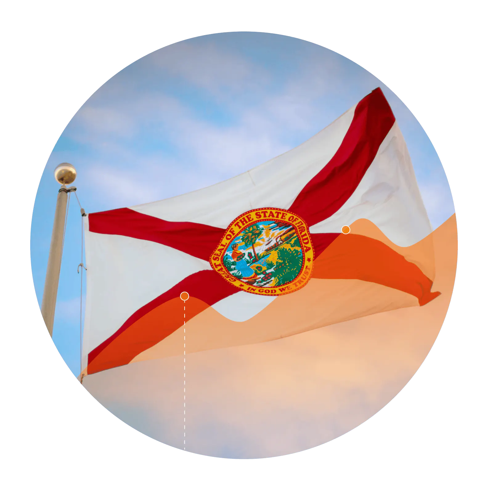 Florida flag with an overlay of an increasing line graph