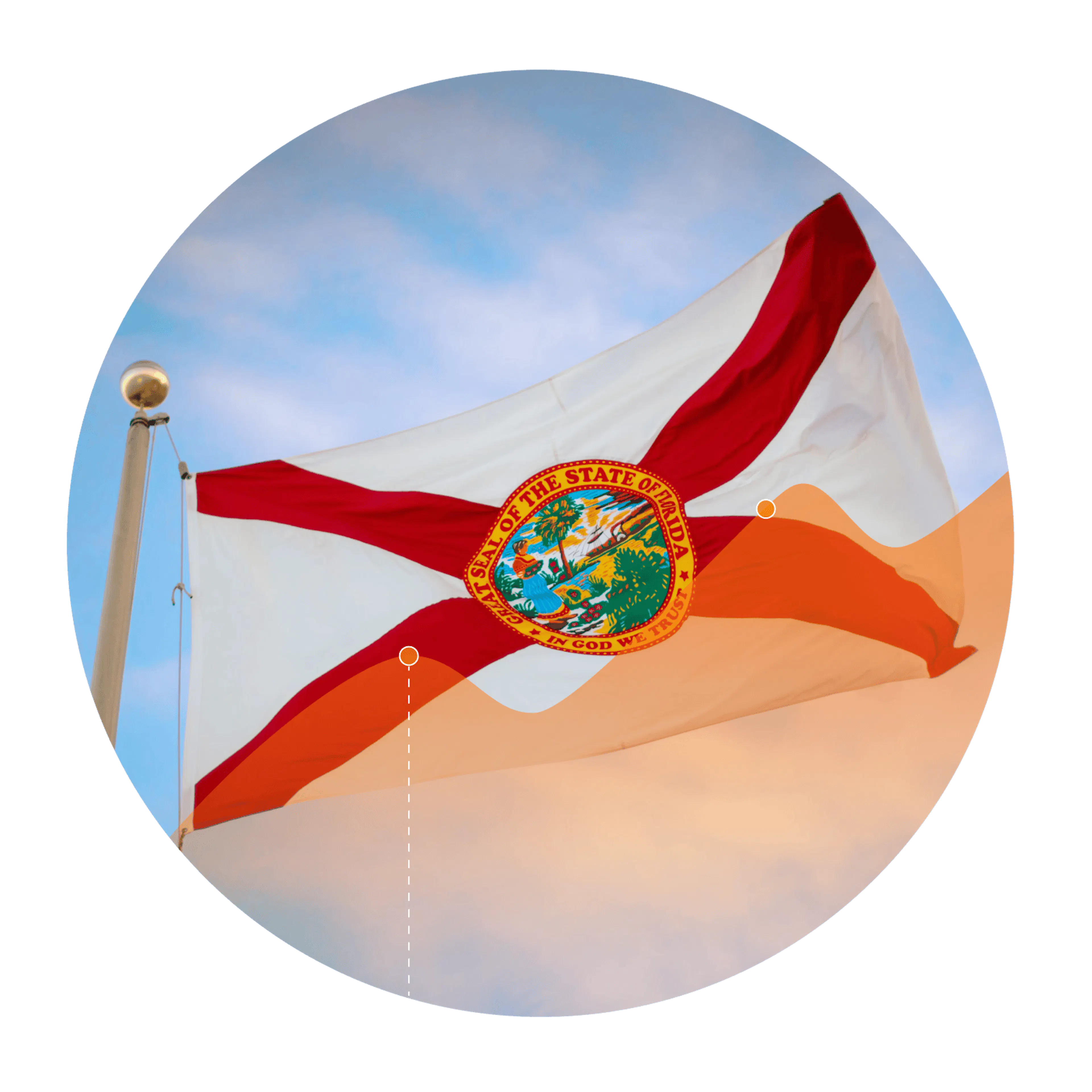 Florida flag with an overlay of an increasing line graph