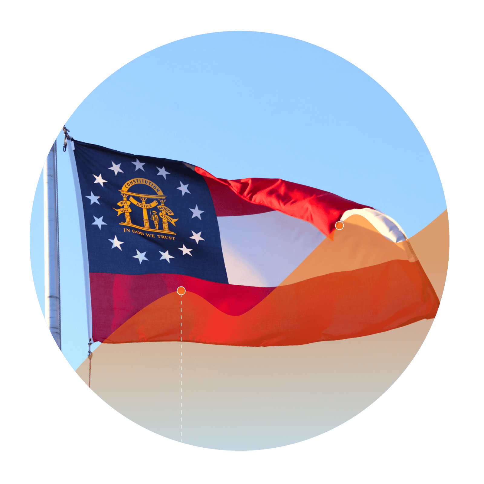 Georgia flag with an overlay of an increasing line graph