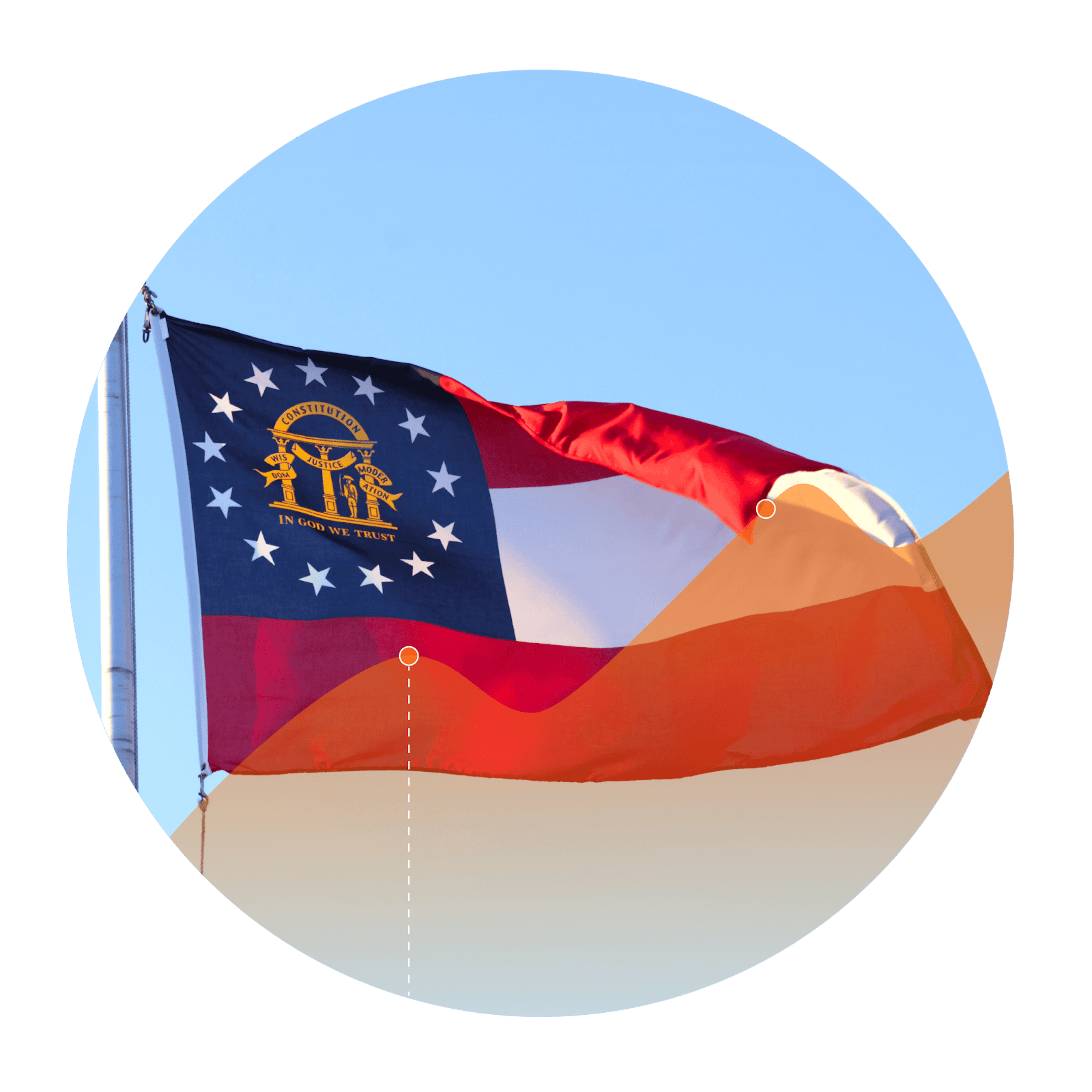 Georgia flag with an overlay of an increasing line graph