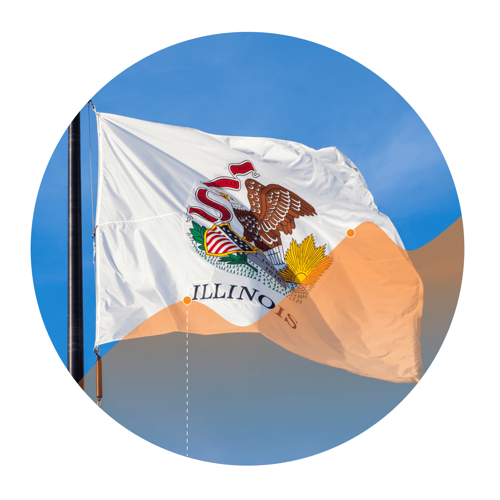 Illinois flag with an overlay of an increasing line graph
