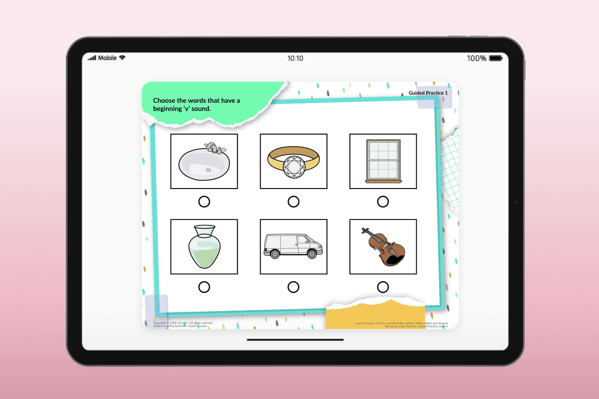 Image of an Inspire lesson on an iPad