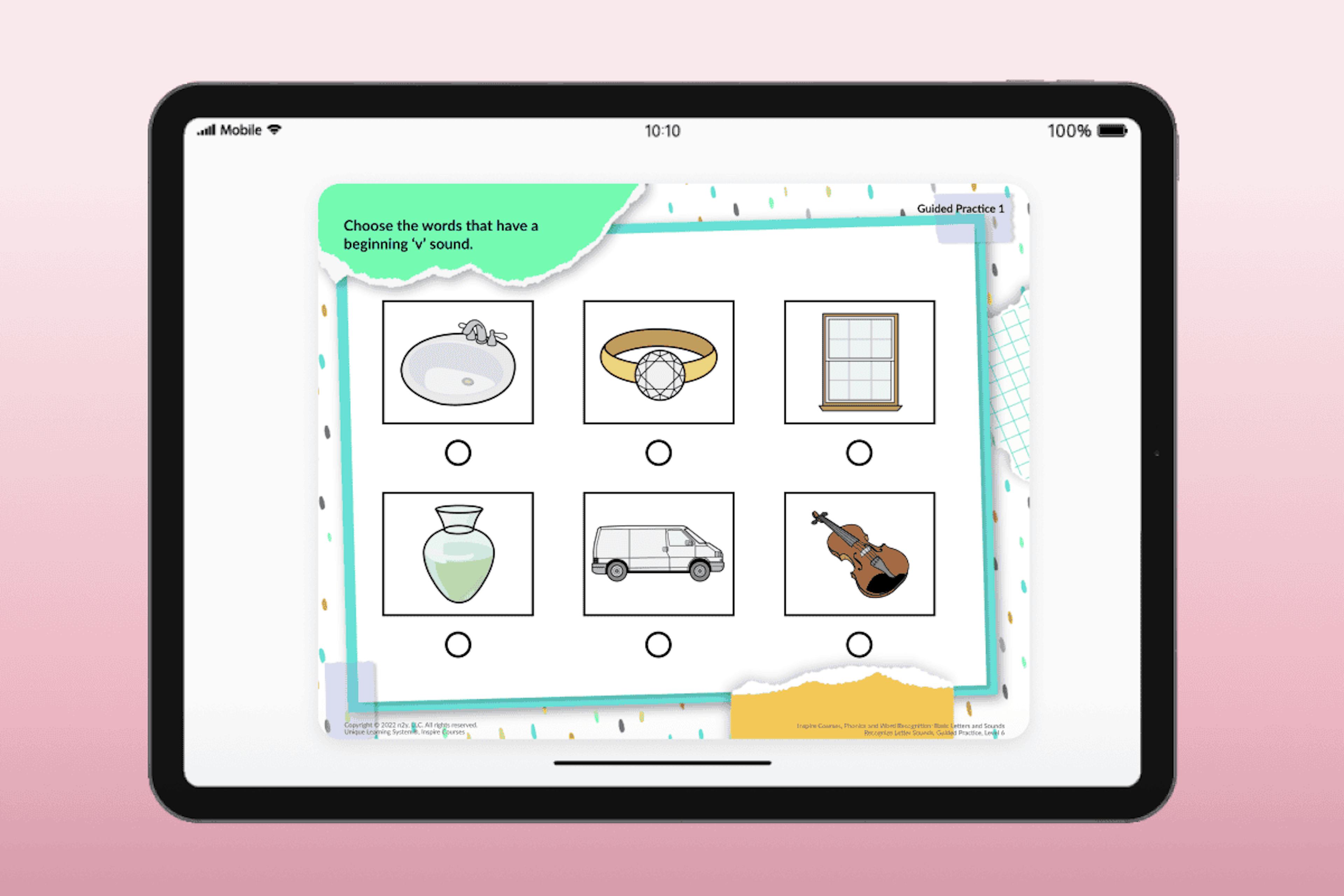 Image of an Inspire lesson on an iPad