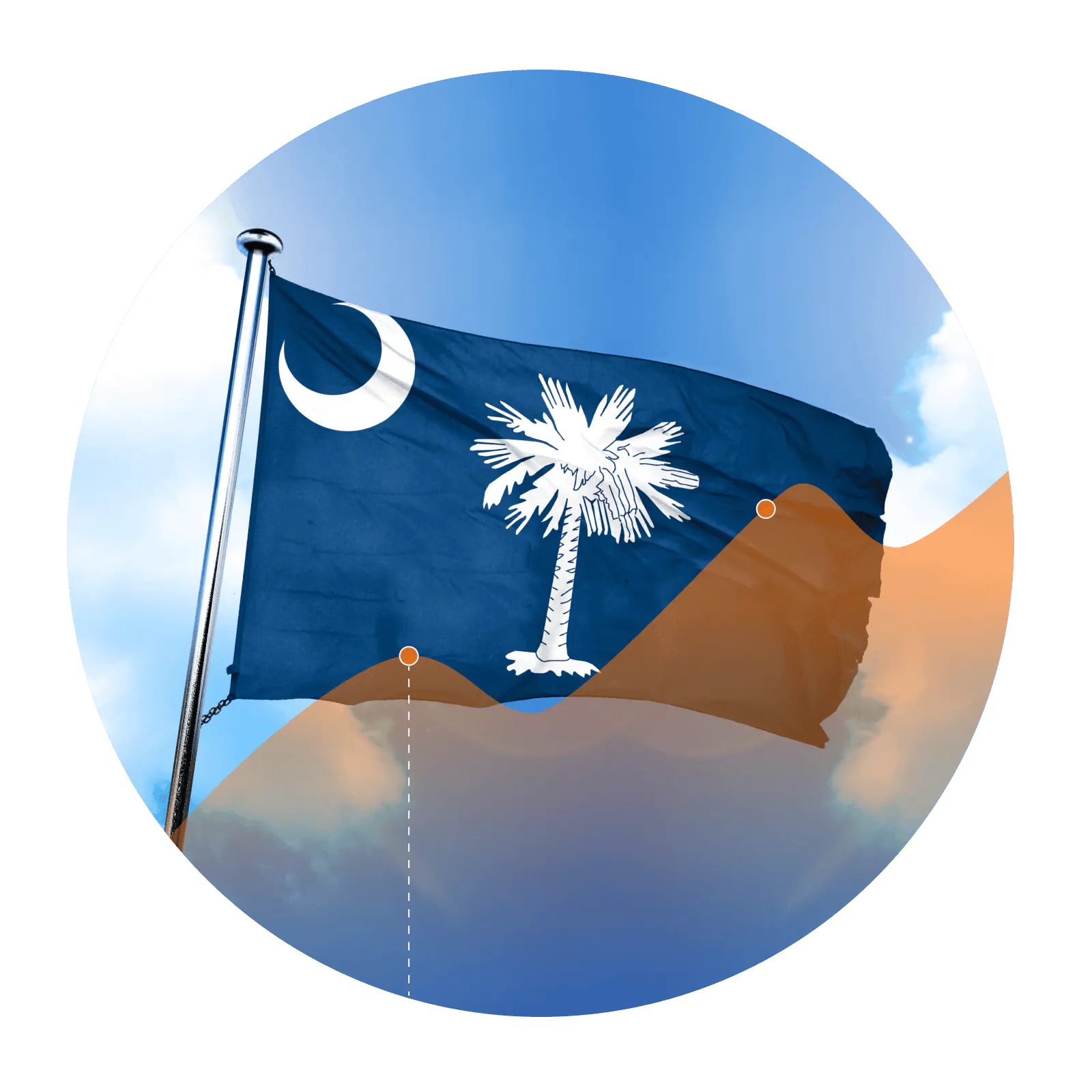 South Carolina state flag with an overlay of an increasing line graph