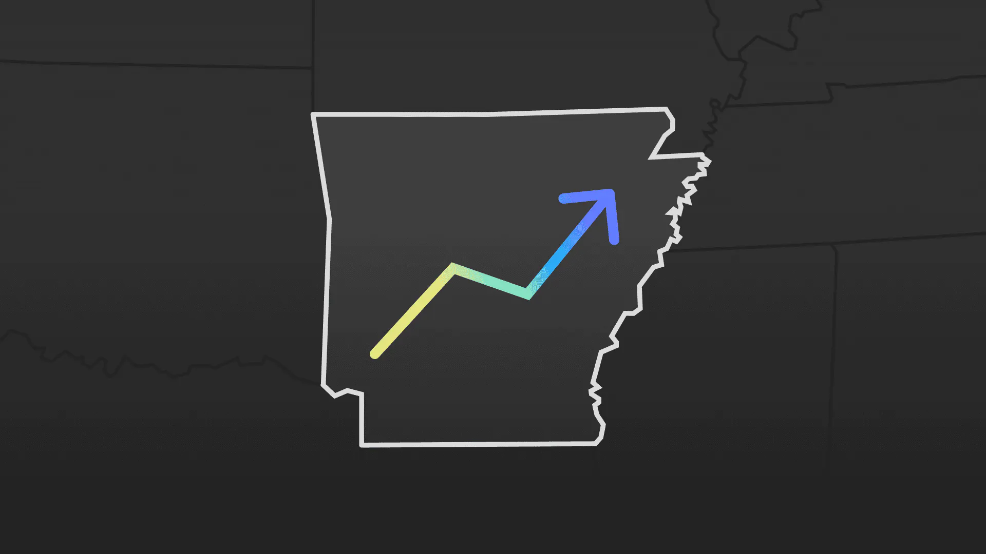 Image of a map of Arkansas with an overlay of an increasing line graph