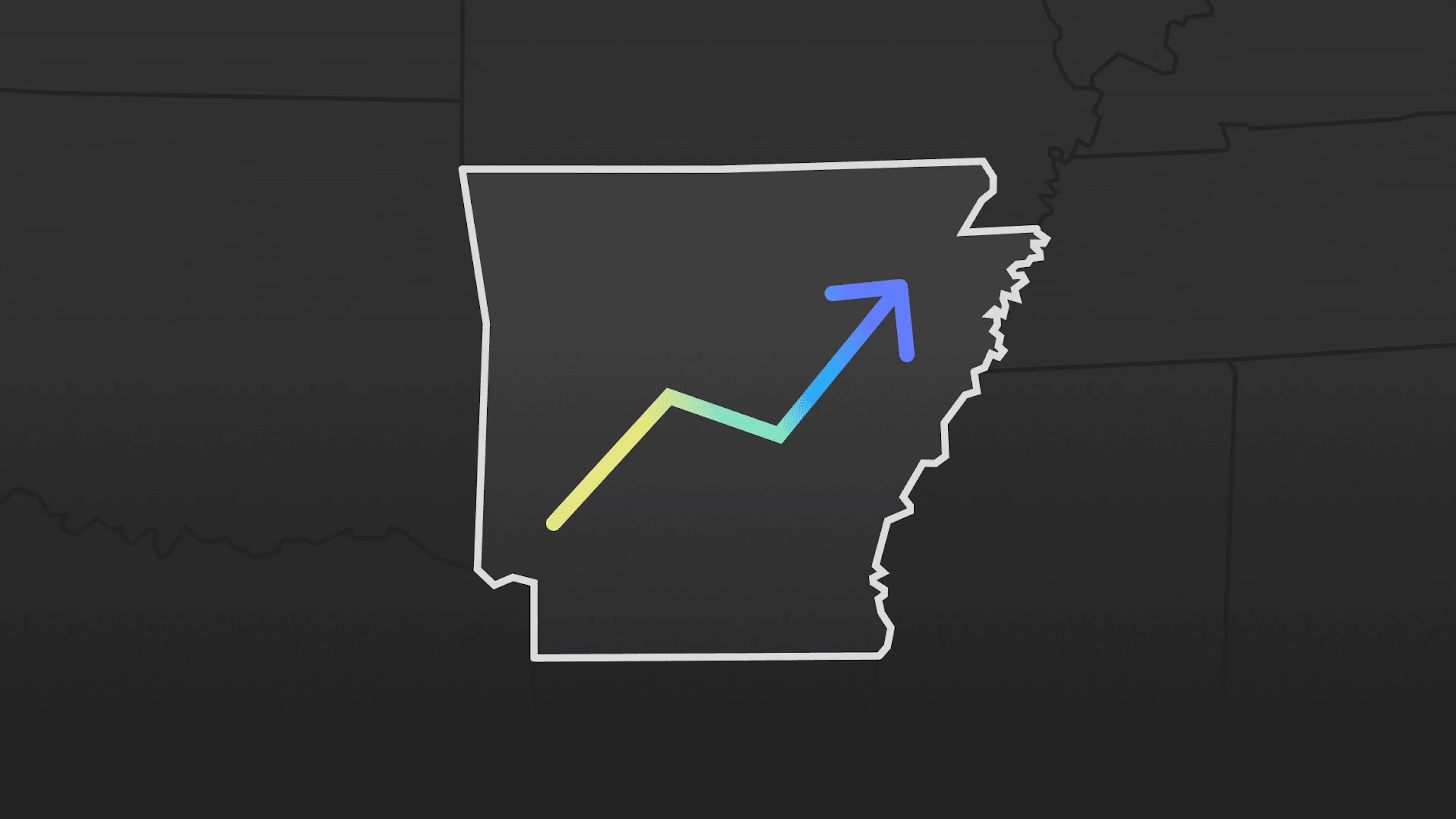 Image of a map of Arkansas with an overlay of an increasing line graph
