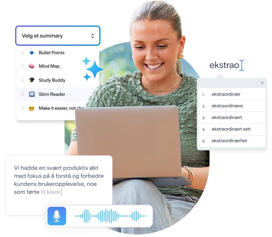 Ansatt som bruker en bærbar PC omgitt av Everway for Work-funksjoner