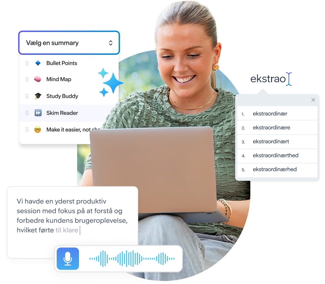 Anställd som använder en bärbar dator omgiven av Everway for Work-funktioner