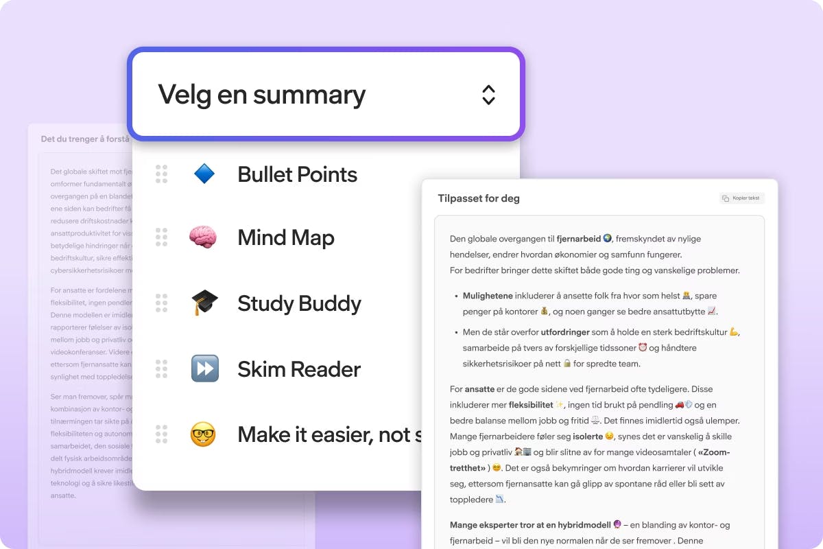 UI screenshot of Readwrite for Work summaries feature