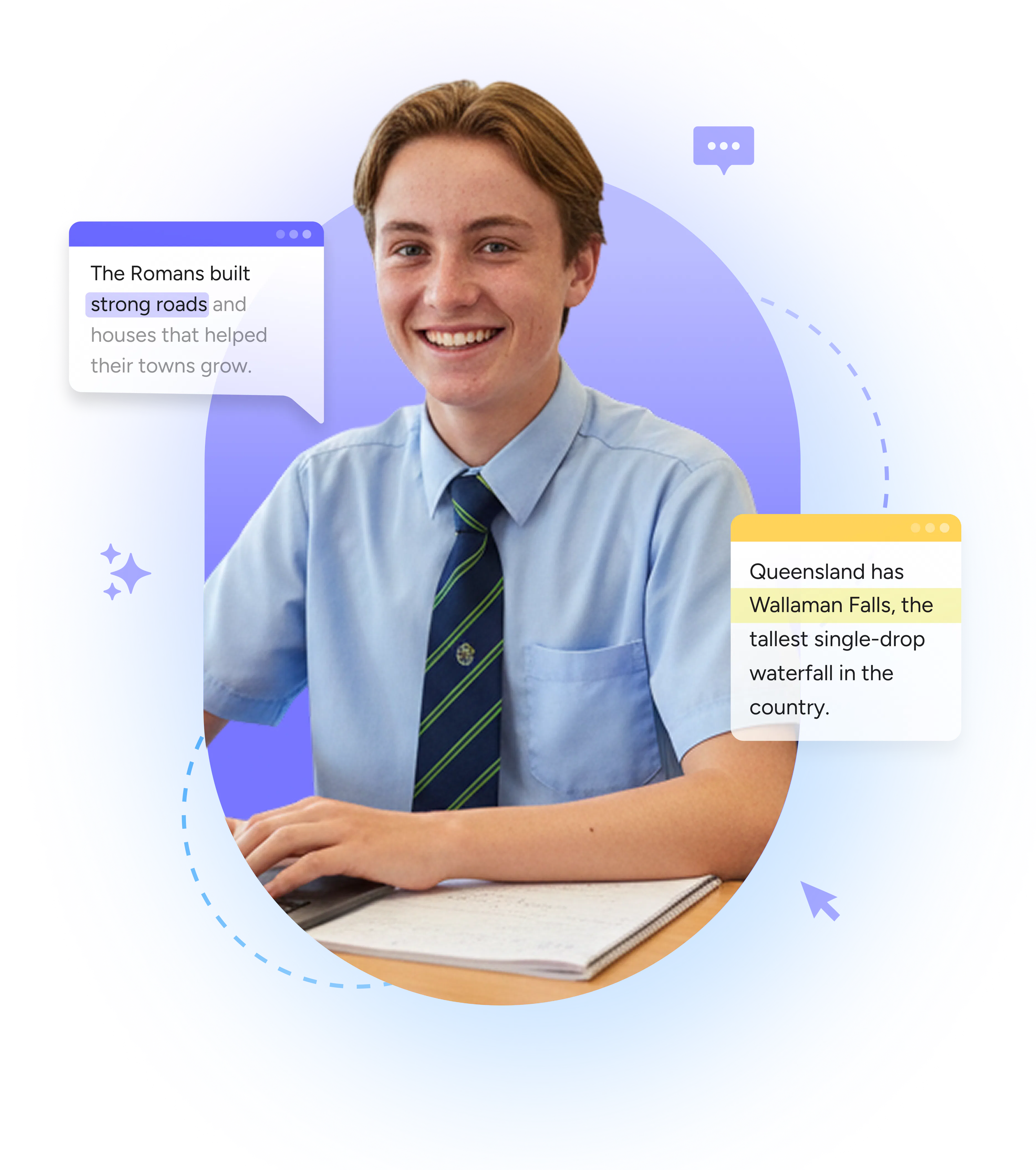 A student surrounded by read&write product UI
