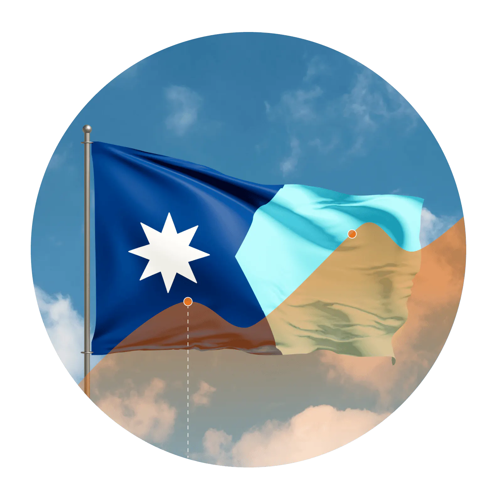 Image of the Minnesota state flag with an overlay of an increasing line graph