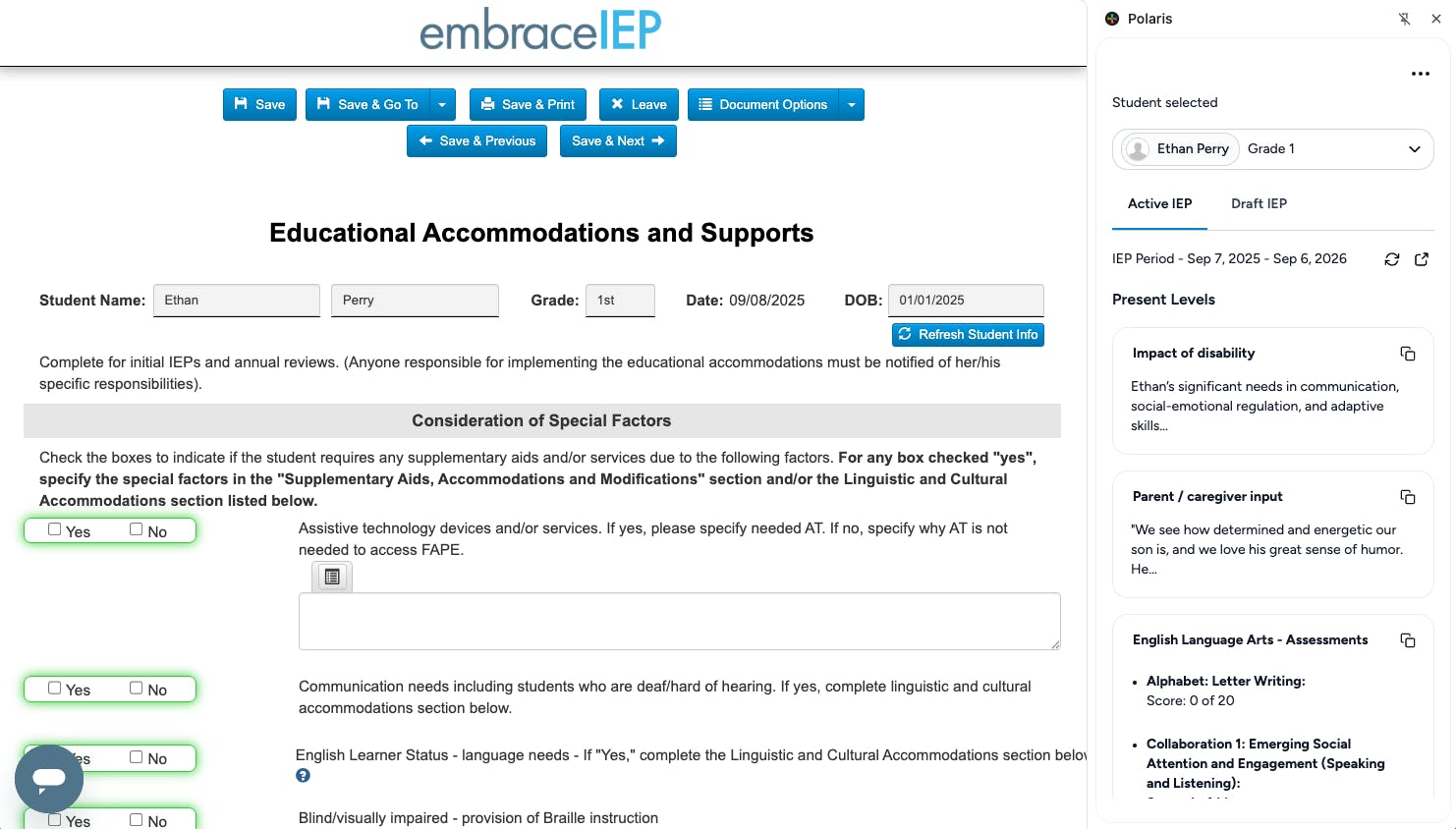 IEP information screen