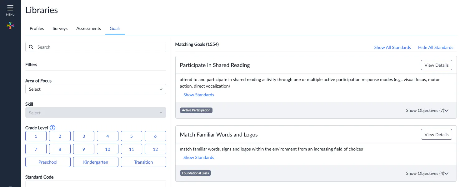 Goals in library interface