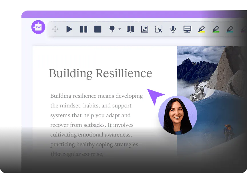 Interface showing the Read&Write toolbar over an article about building resilience