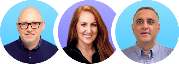 Portrait images of Everway exam experts Alan Sharpe and Laura O'Hare, alongside  Jugjit Chima CEO of the National Association of Exams Officers.