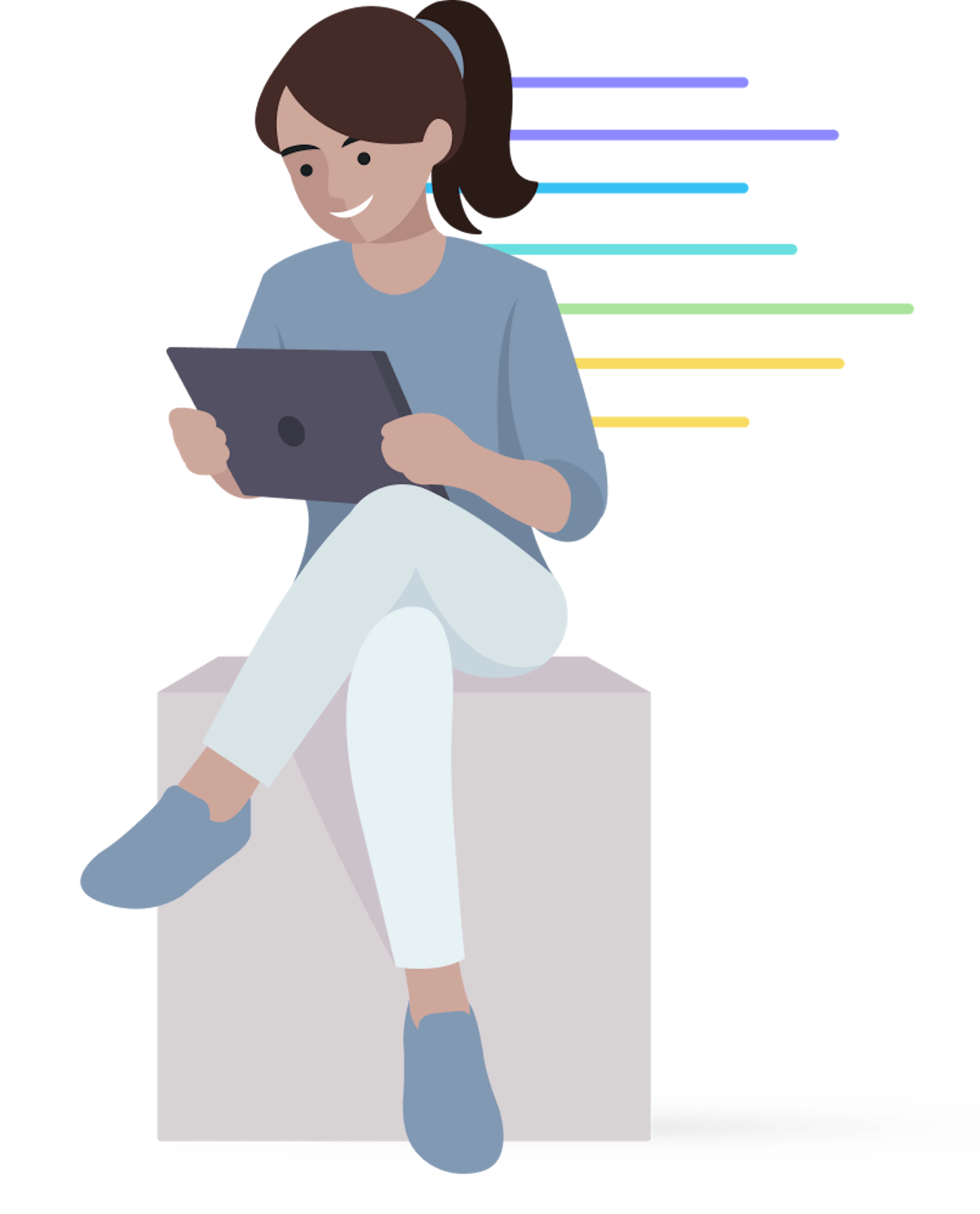 Illustration of a student using a tablet.