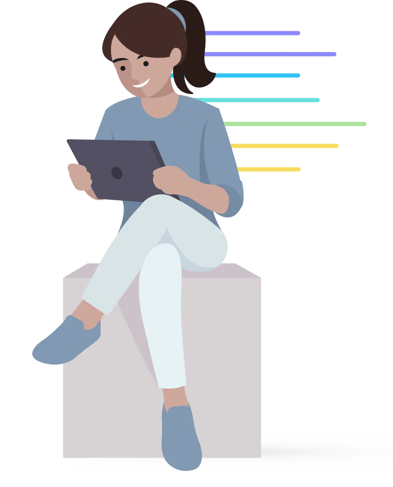 Illustration of a student using a tablet.