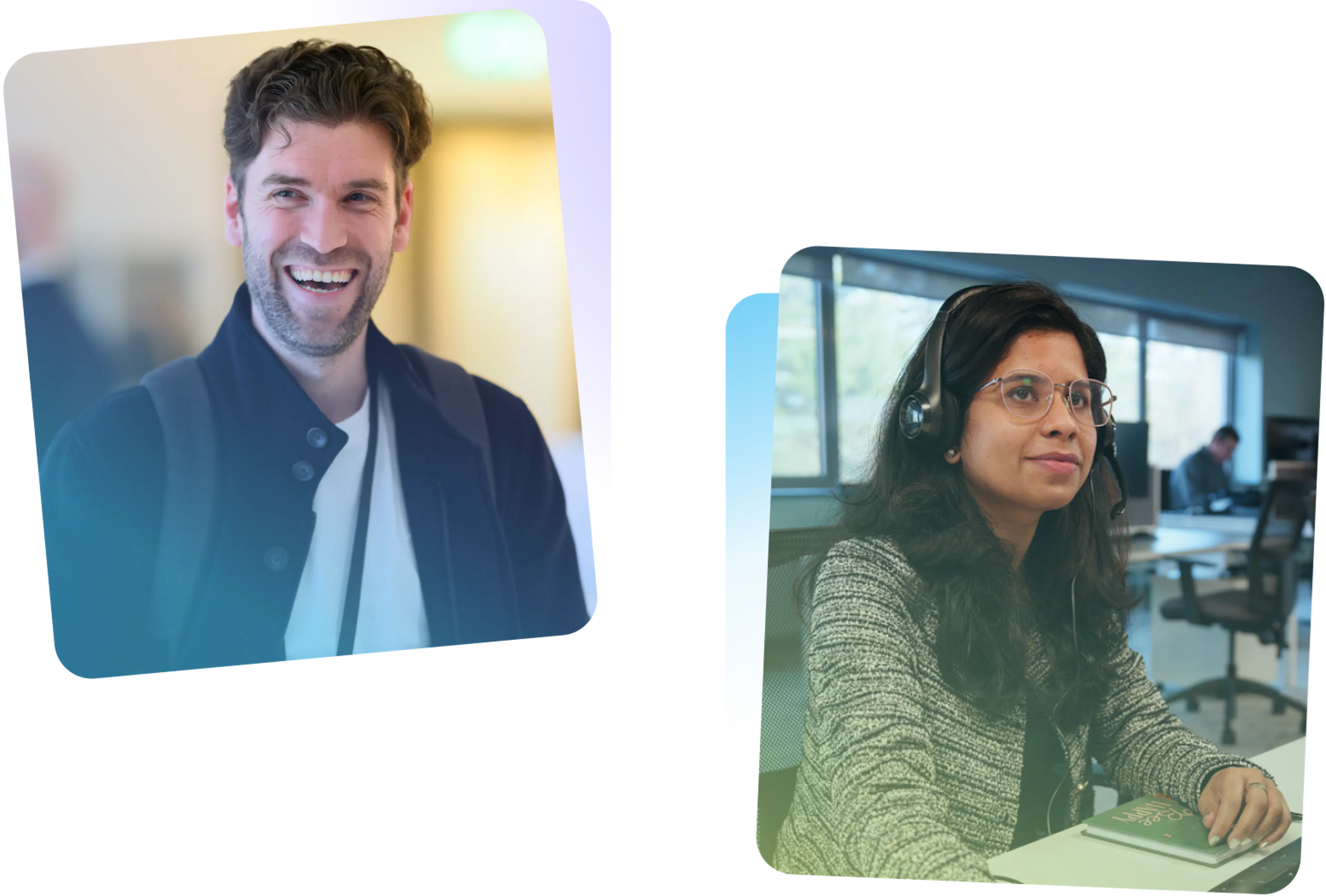Headshots of Two employees smiling