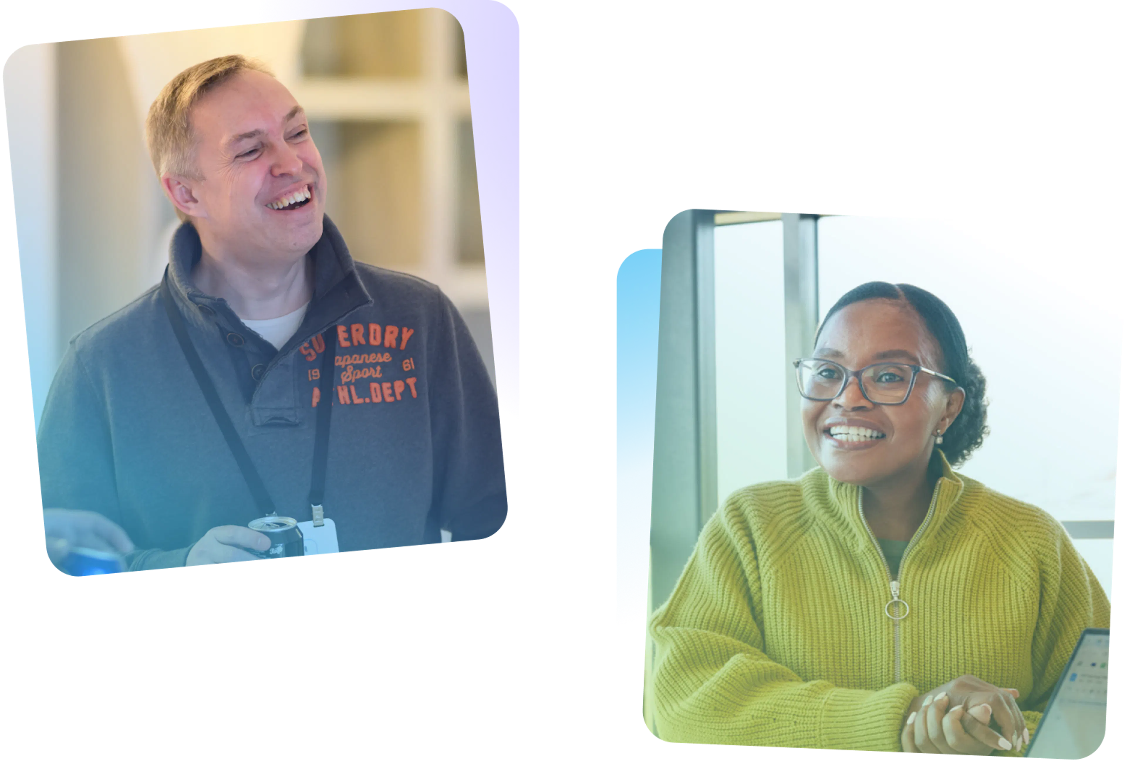 Headshots of Two employees smiling
