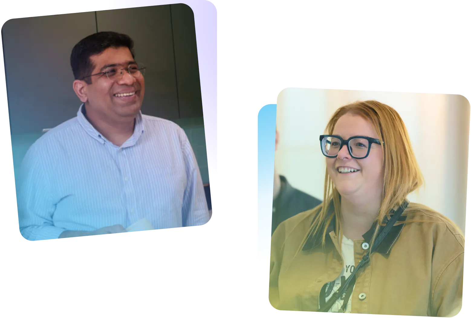 Headshots of Two employees smiling