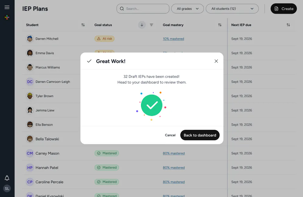 Bulk uploading screen for IEPs in Polais