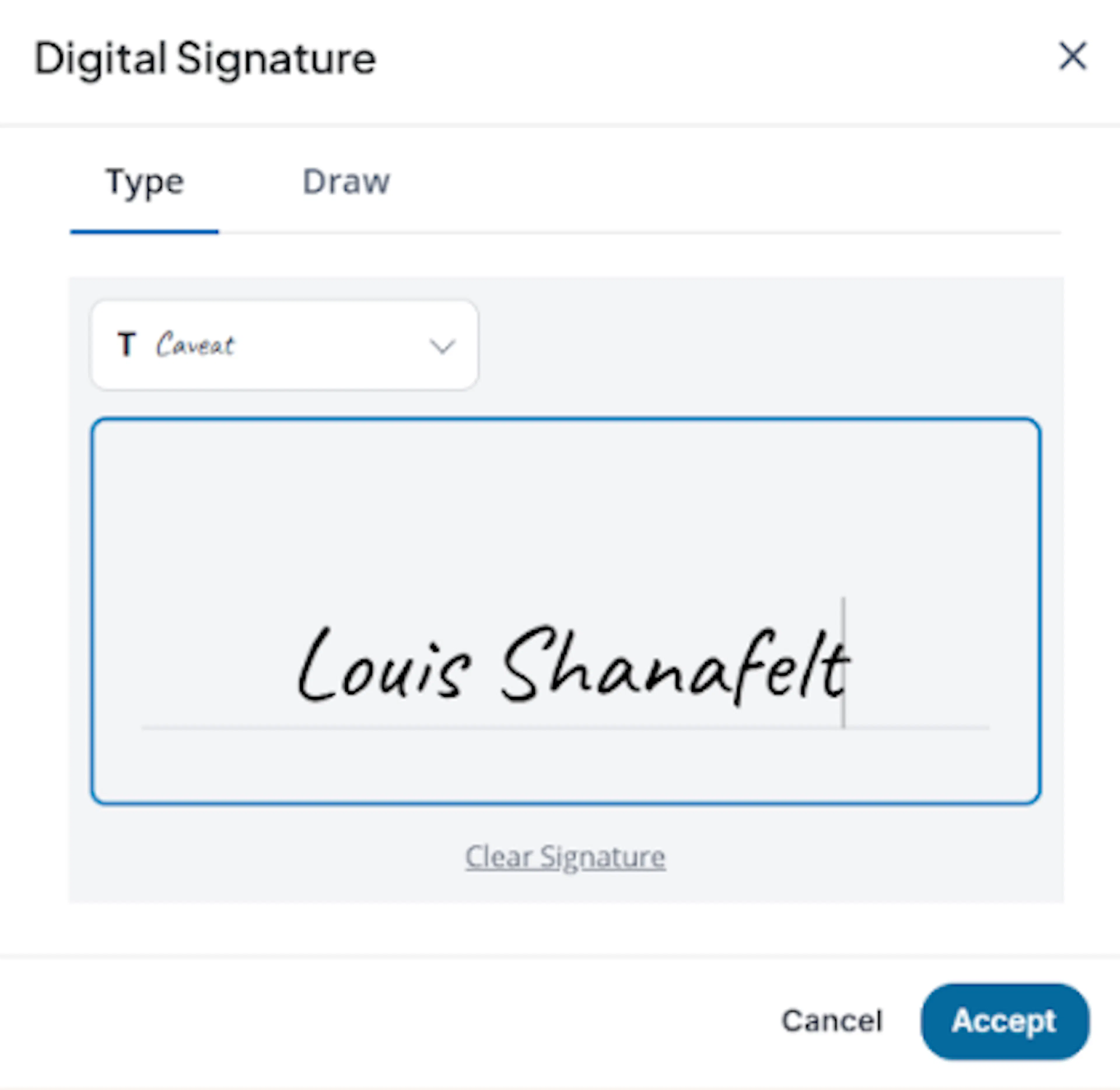 Screenshot of the new digital signatures feature in Orbitnote