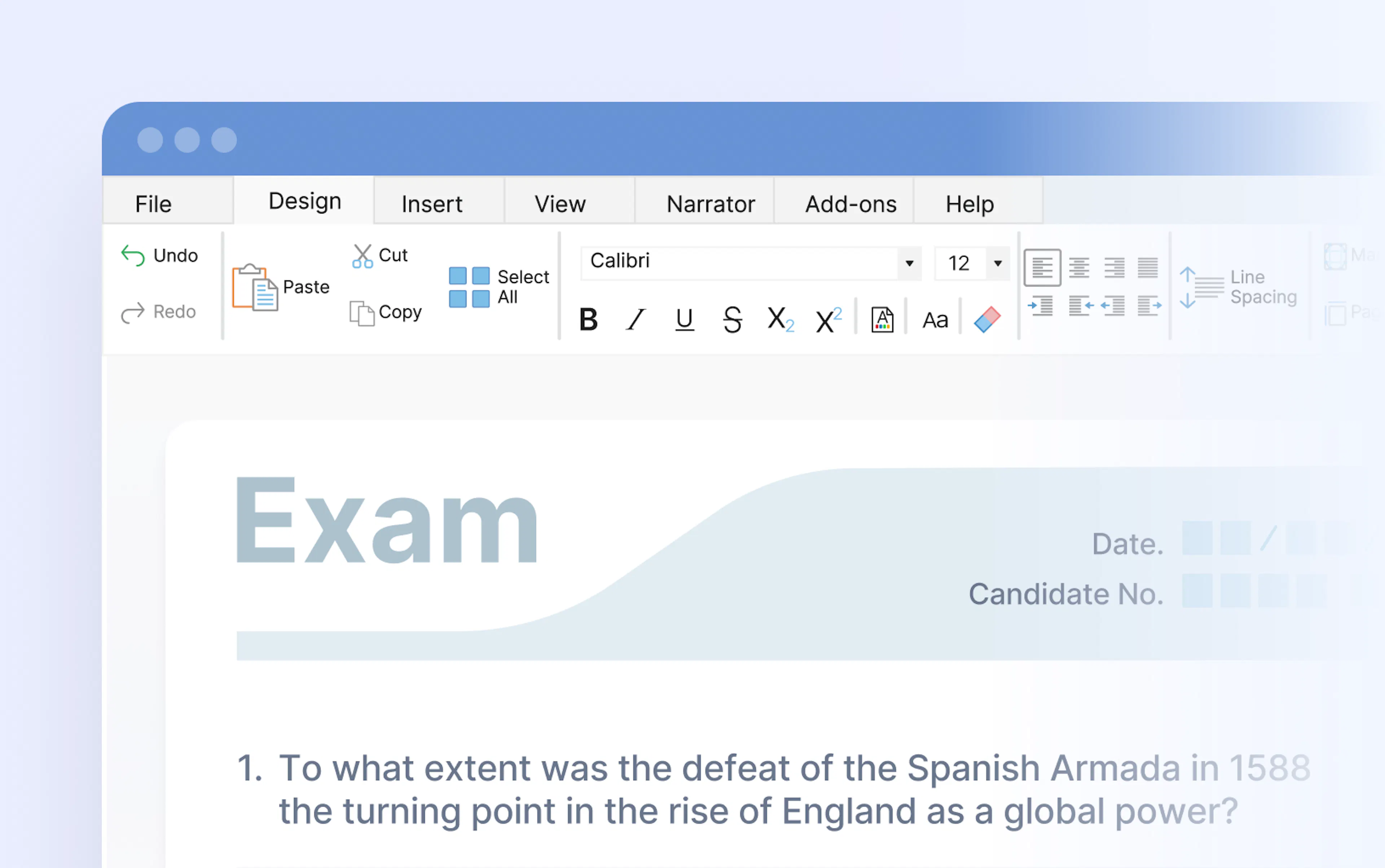 Mock up image showing ExamWritePad interface