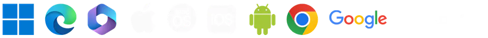 Icons featuring Windows, Microsoft Edge, Apple, iOS, Android, Google Chrome, Google Workspace