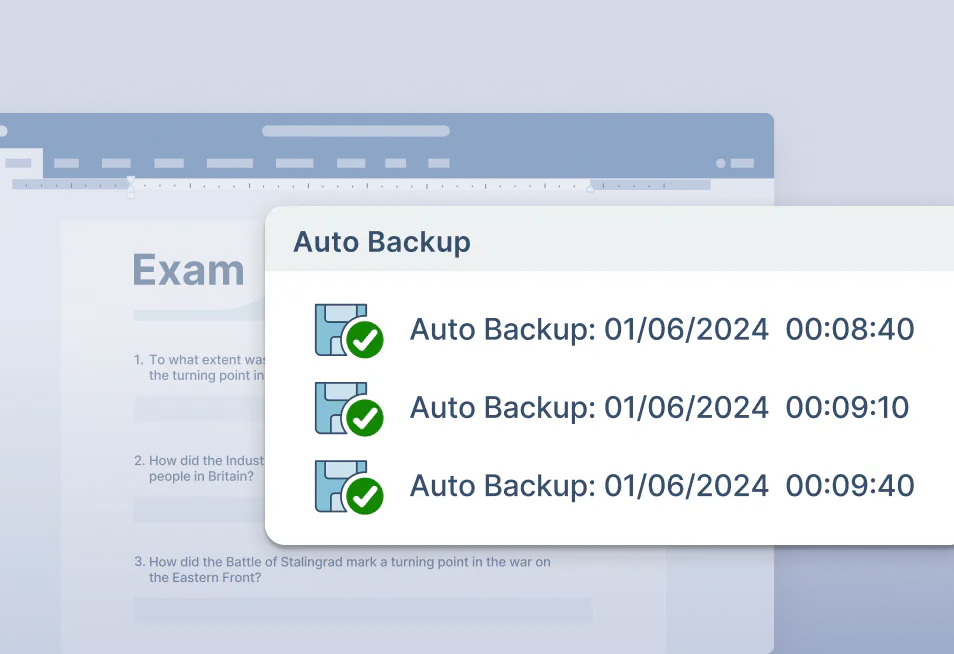 Illustration showing ExamWritePad's Auto backup feature