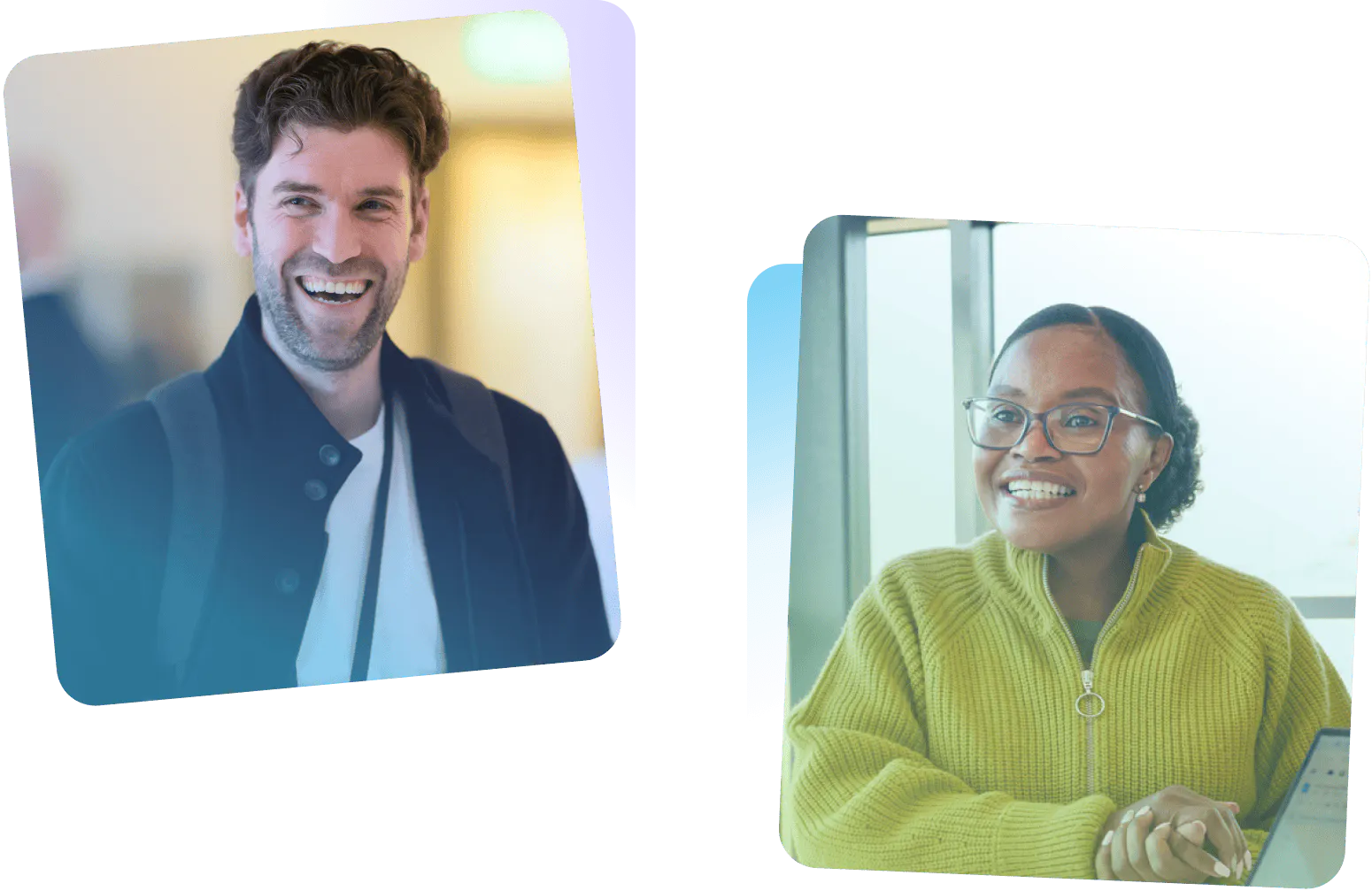 Headshots of Two employees smiling