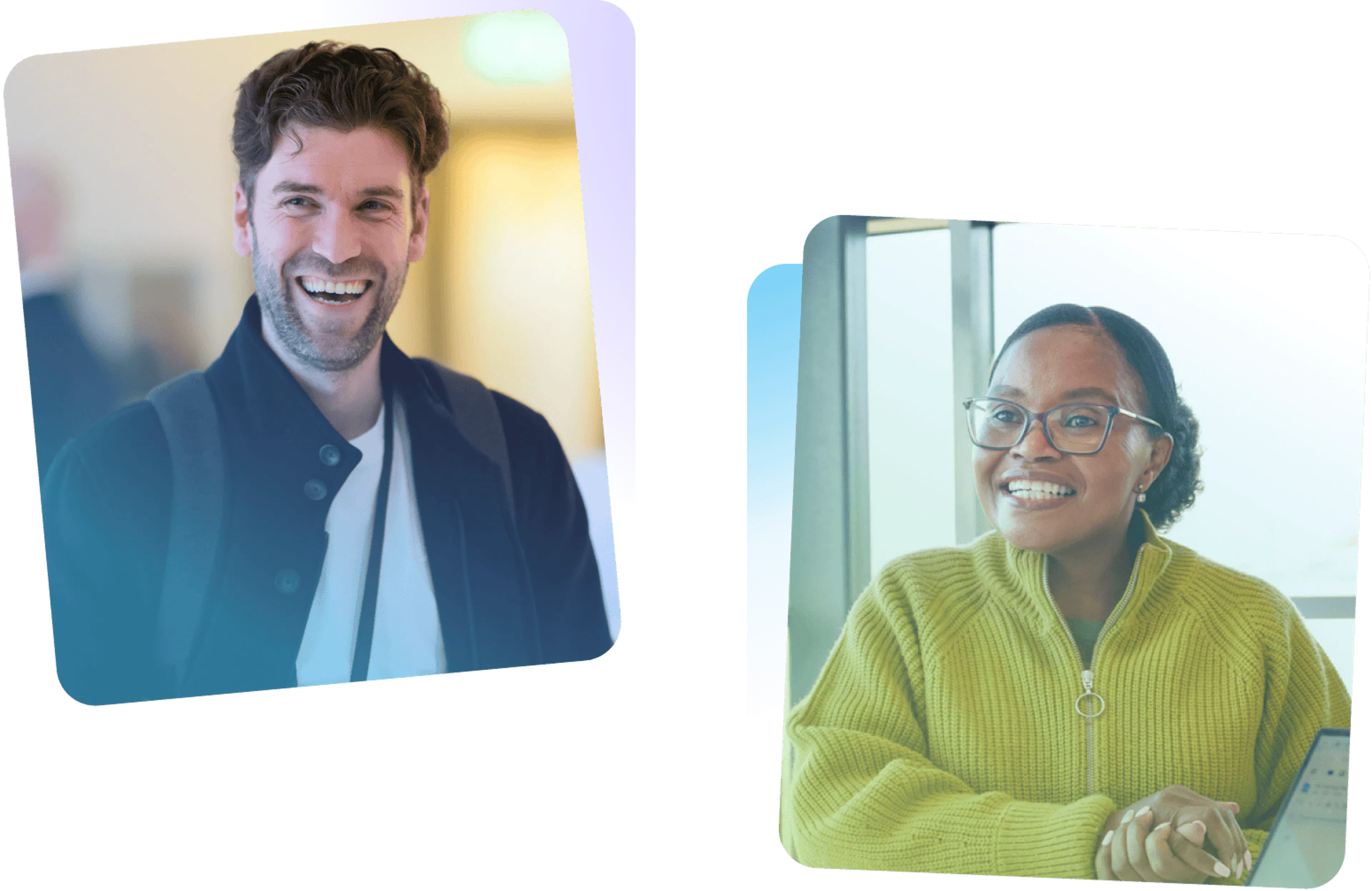 Headshots of Two employees smiling