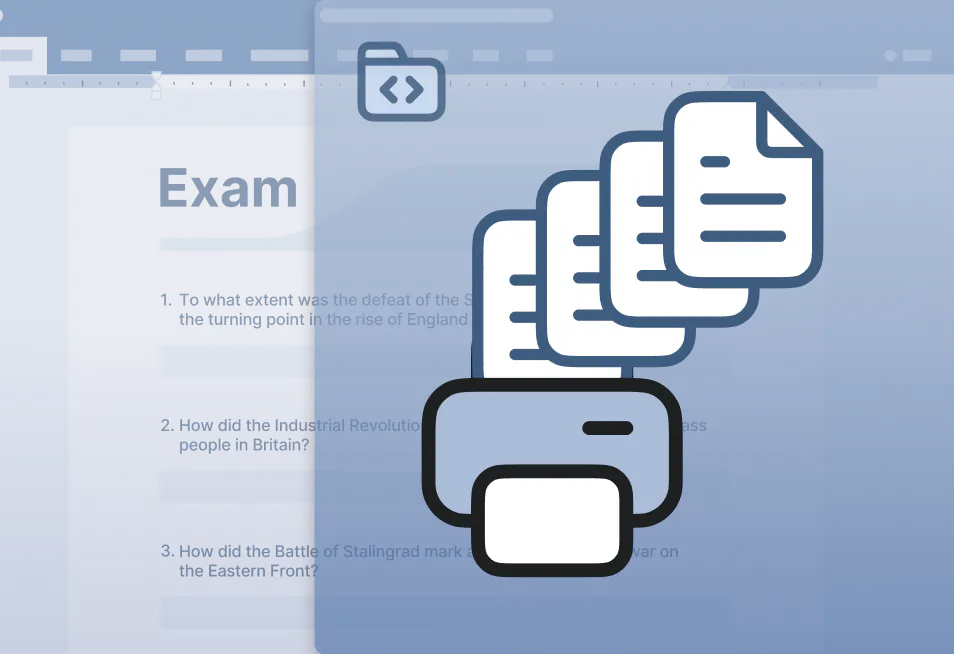 Illustration showing ExamWritePad's batch printing feature