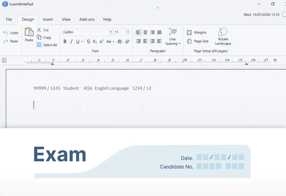 Illustration showing ExamWritePad's the automatic header and footer generation feature