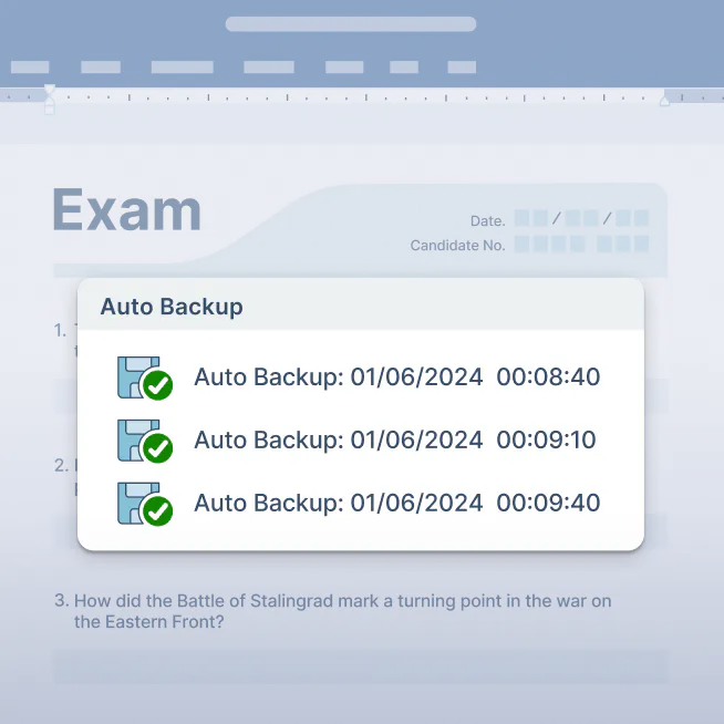 Illustration showing ExamWritePad's Auto backup feature
