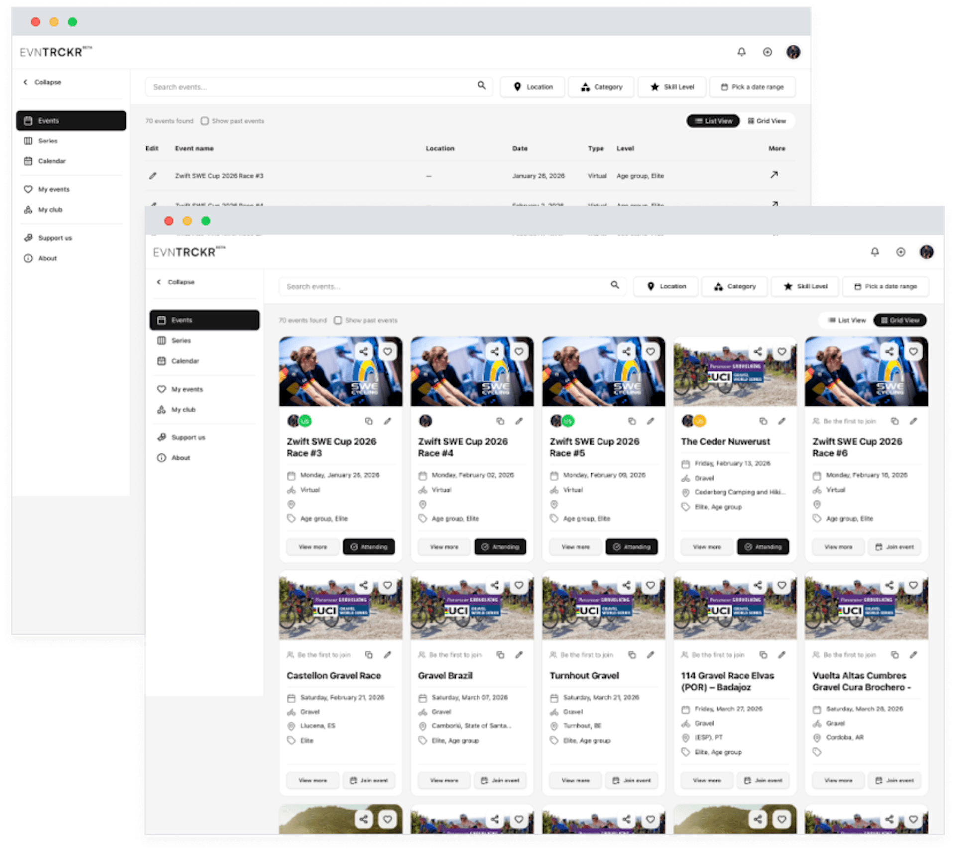 Screenshots of the image of the list and grid view