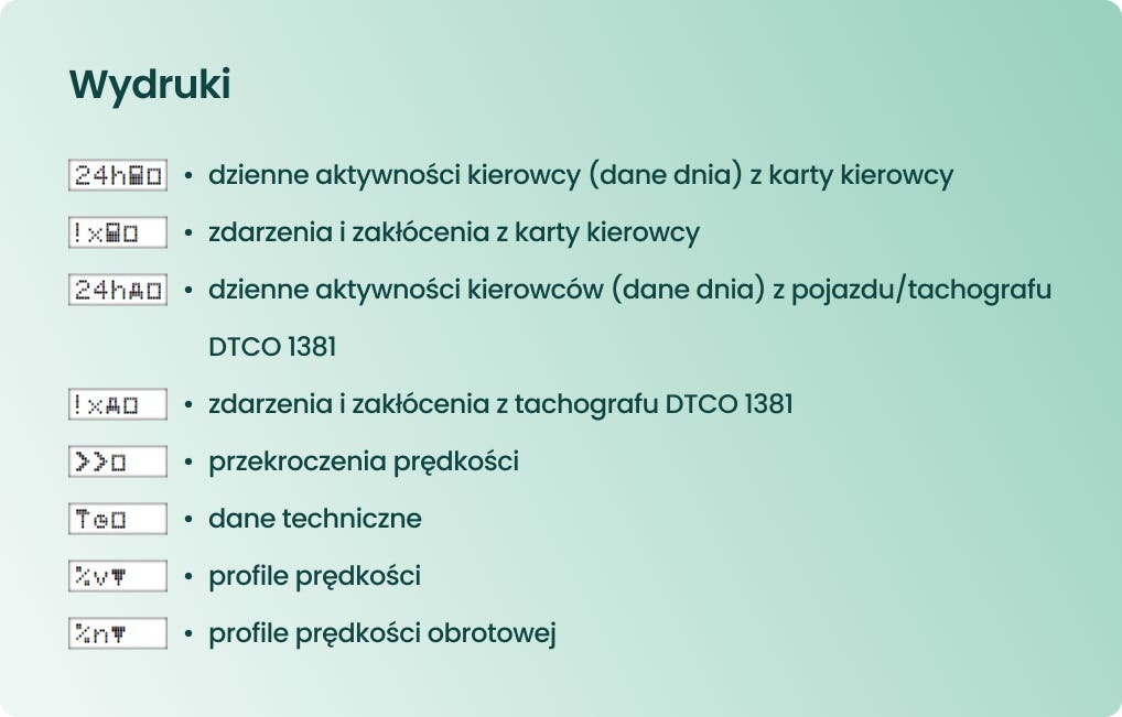 Symbole wydruków na tachografie cyfrowym