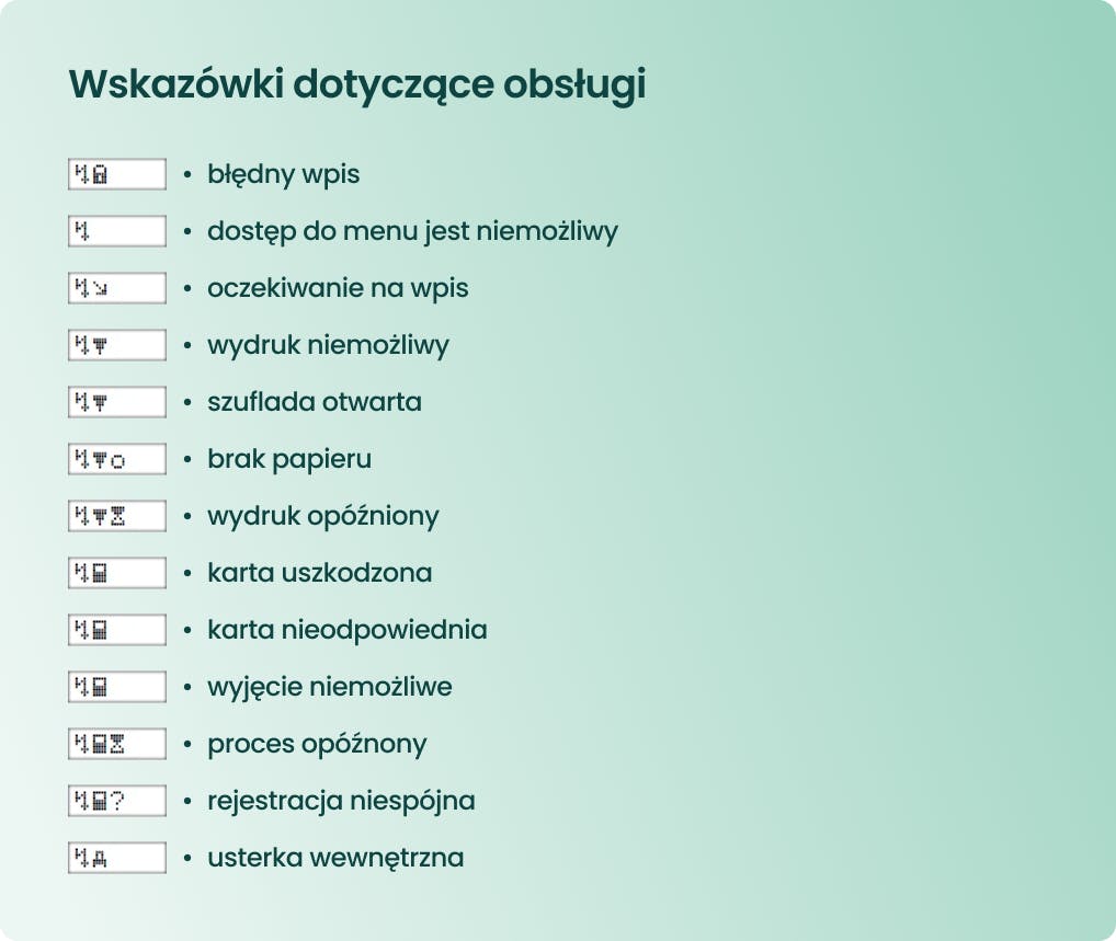 Symbole obsługi / usterek na tachografie cyfrowym