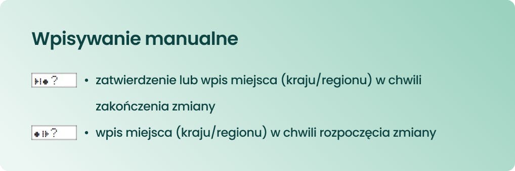Symbole wpisów manualnych na tachografie cyfrowym