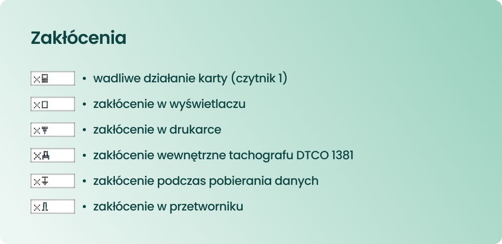 Symbole zakłóceń na tachografie cyfrowym