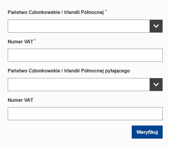 Wyszukiwarka VAT VIES - interfejs