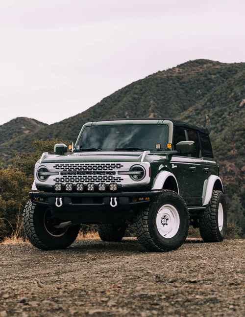 Ford Bronco overland build on white wheels