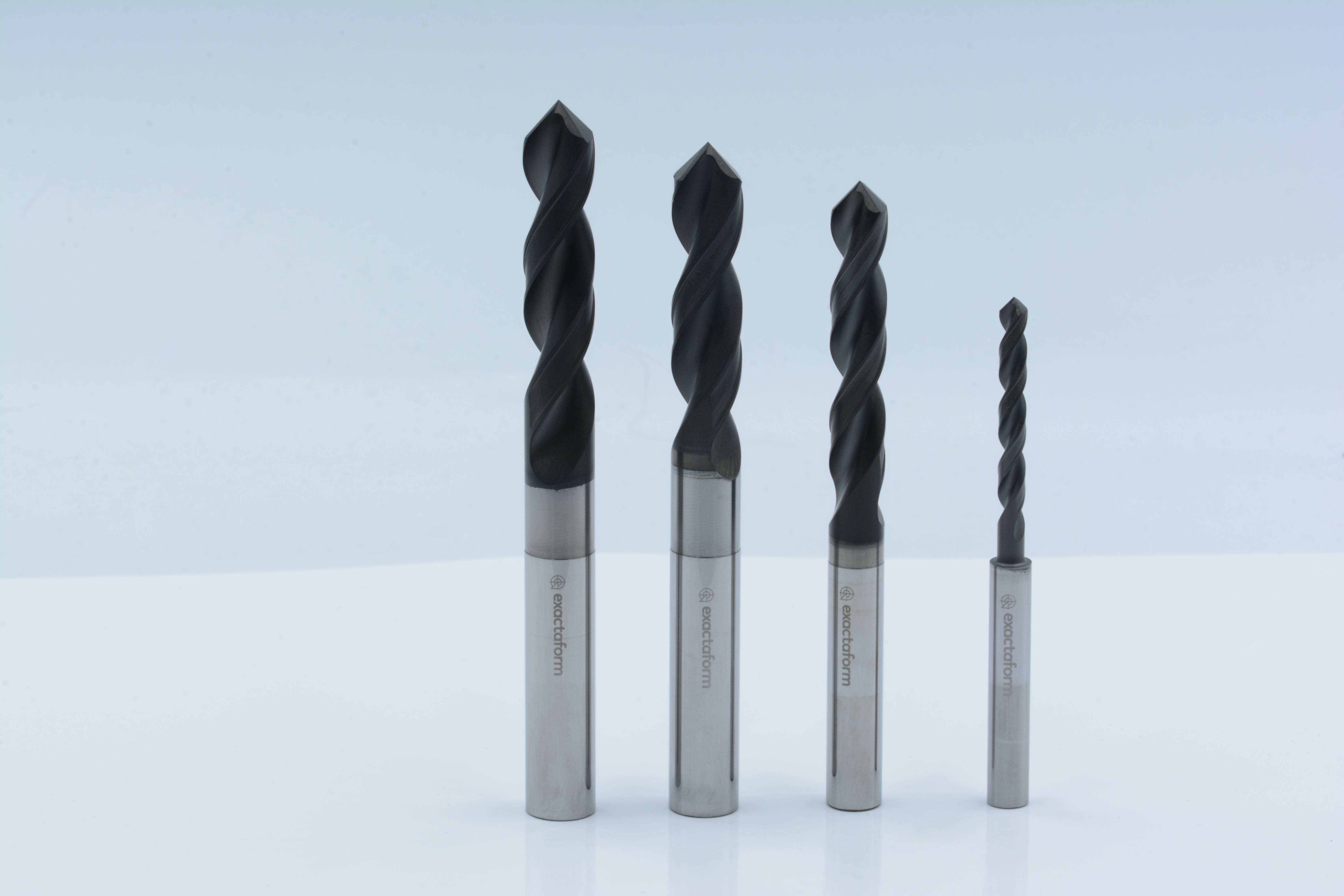Exactaform Aero-CARB diamond-coated carbide drills with pointed tips for drilling CFRP and abrasive composites