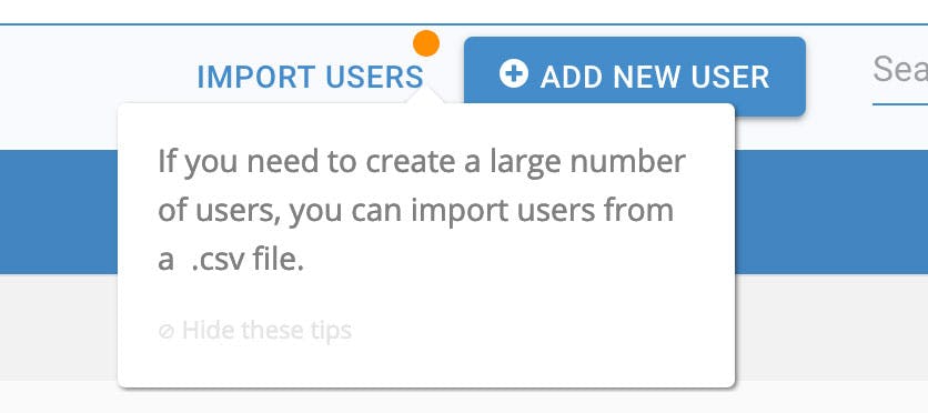 Tool tip for import users feature.