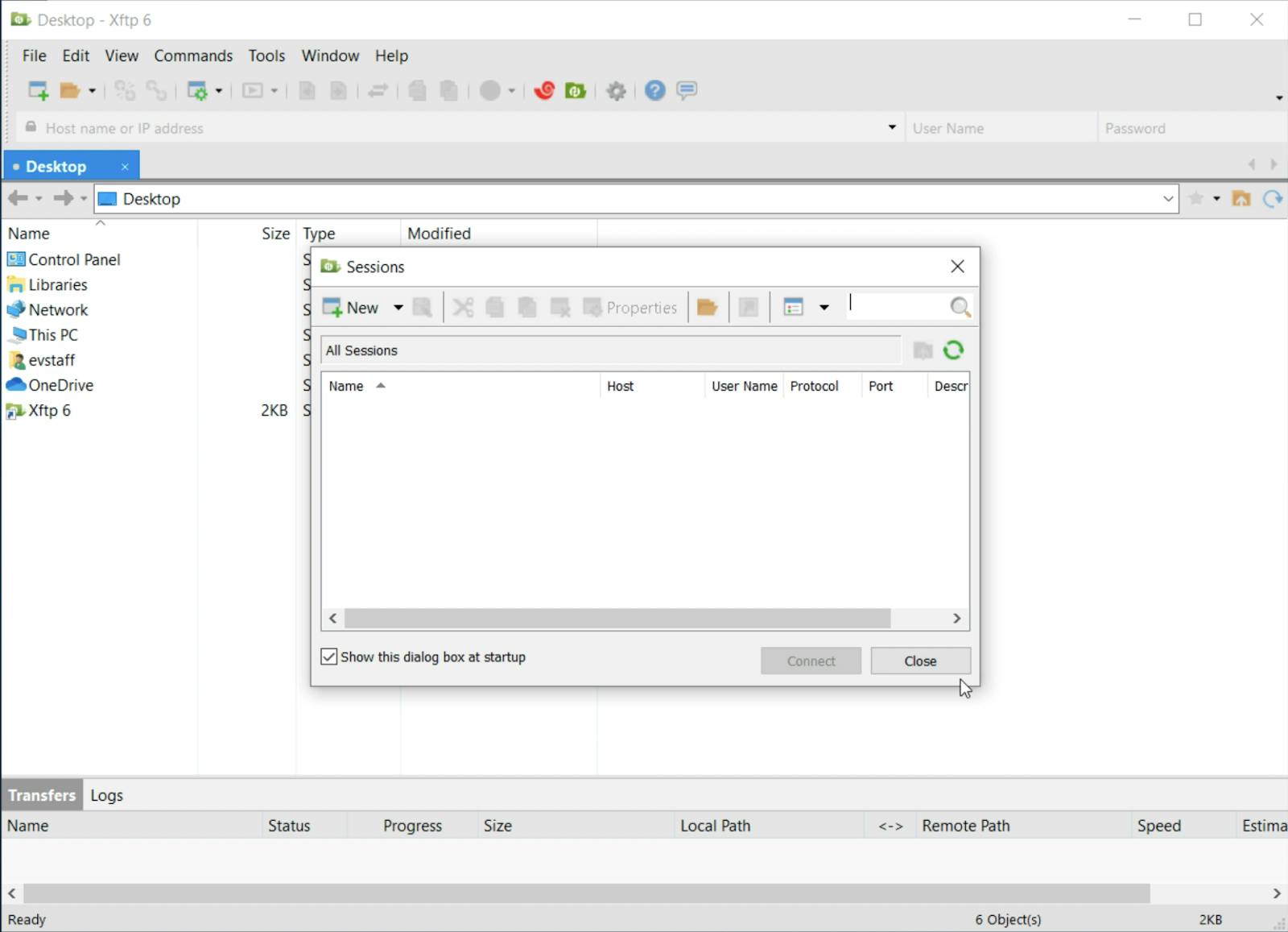 XFTP setup display.