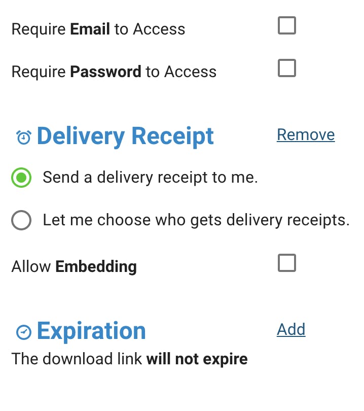 Choose delivery receipts for receive folder activity.