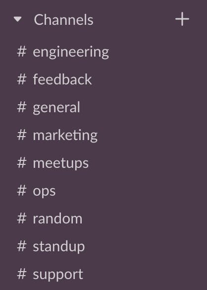 Slack channels we use in the app.