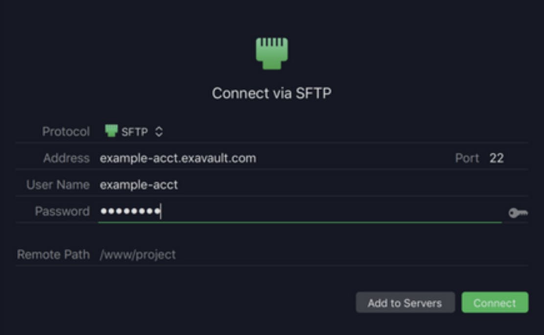 Connect via SFTP with Transmit FTP client.